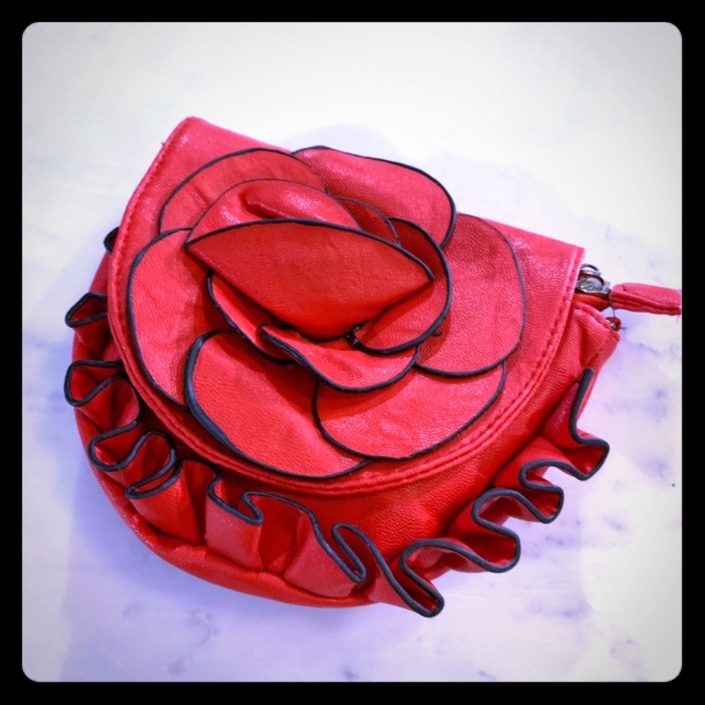 Red Rose Flower Mini Clutch Bag/Purse